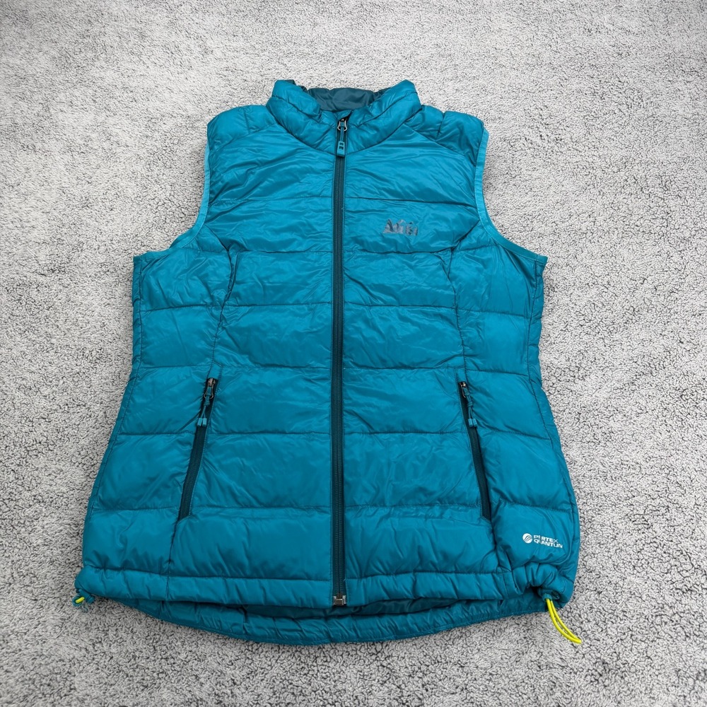 REI Down Puffer Vest Womens Small Teal Blue Full Zip Primaloft Packable Gorpcore